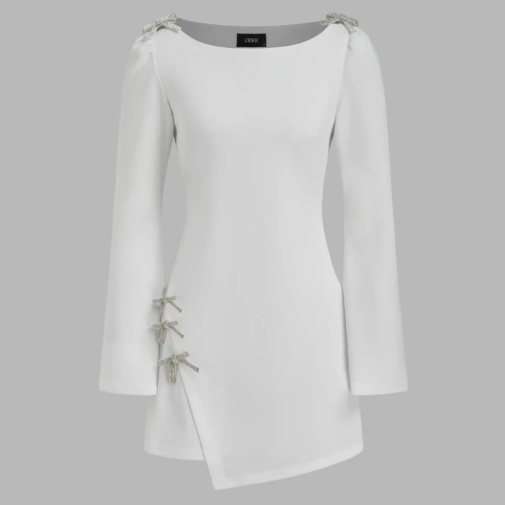 Chic White Dress with Bow Accents